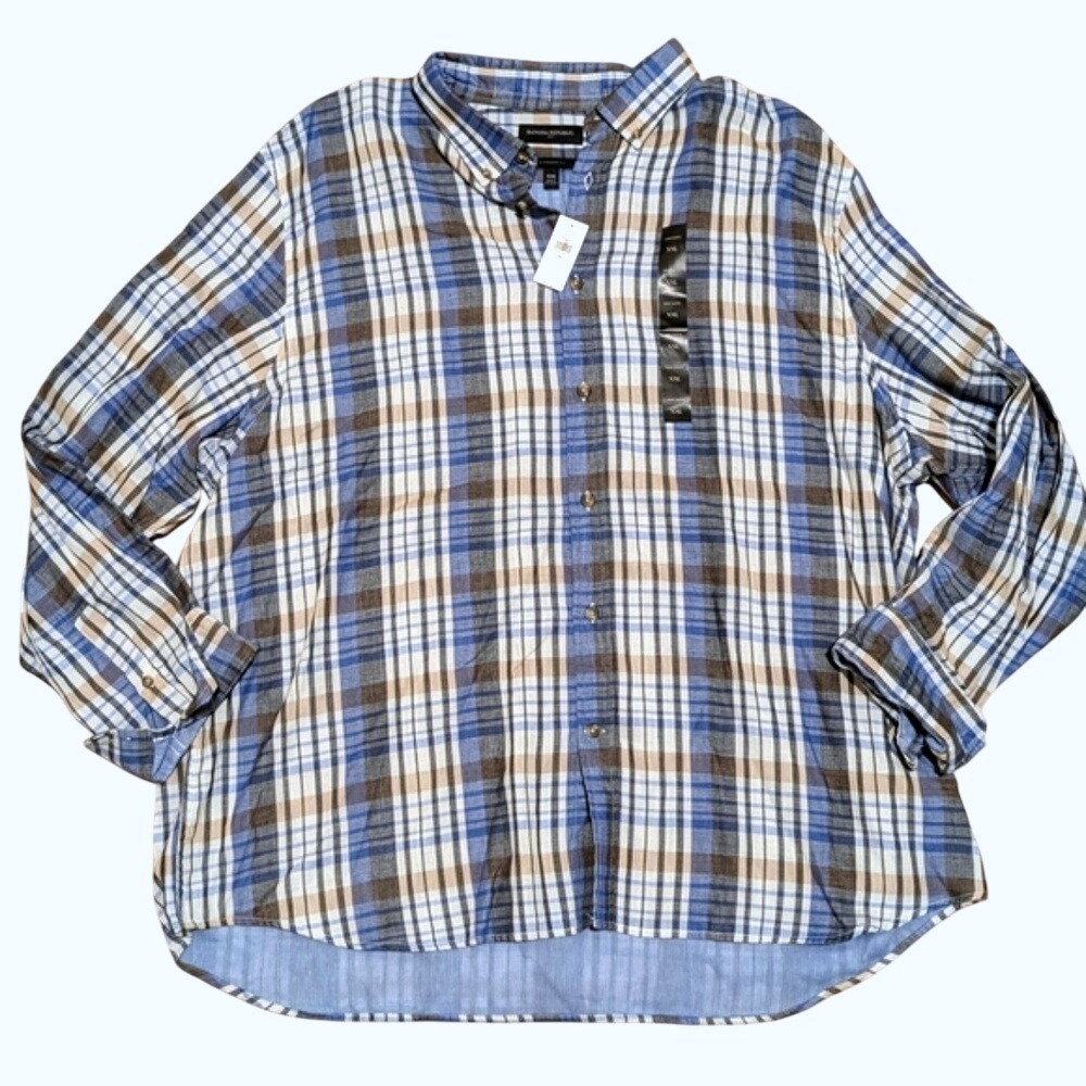 NEW Banana Republic Shirt Mens XXL 2X Blue Plaid Button Down Collared NWT